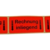 Die Warnetiketten "Rechnung inliegend" helfen dem Kunden die Rechnung schnell und einfach zu finden. Lästige Rückfragen werden so vermieden.