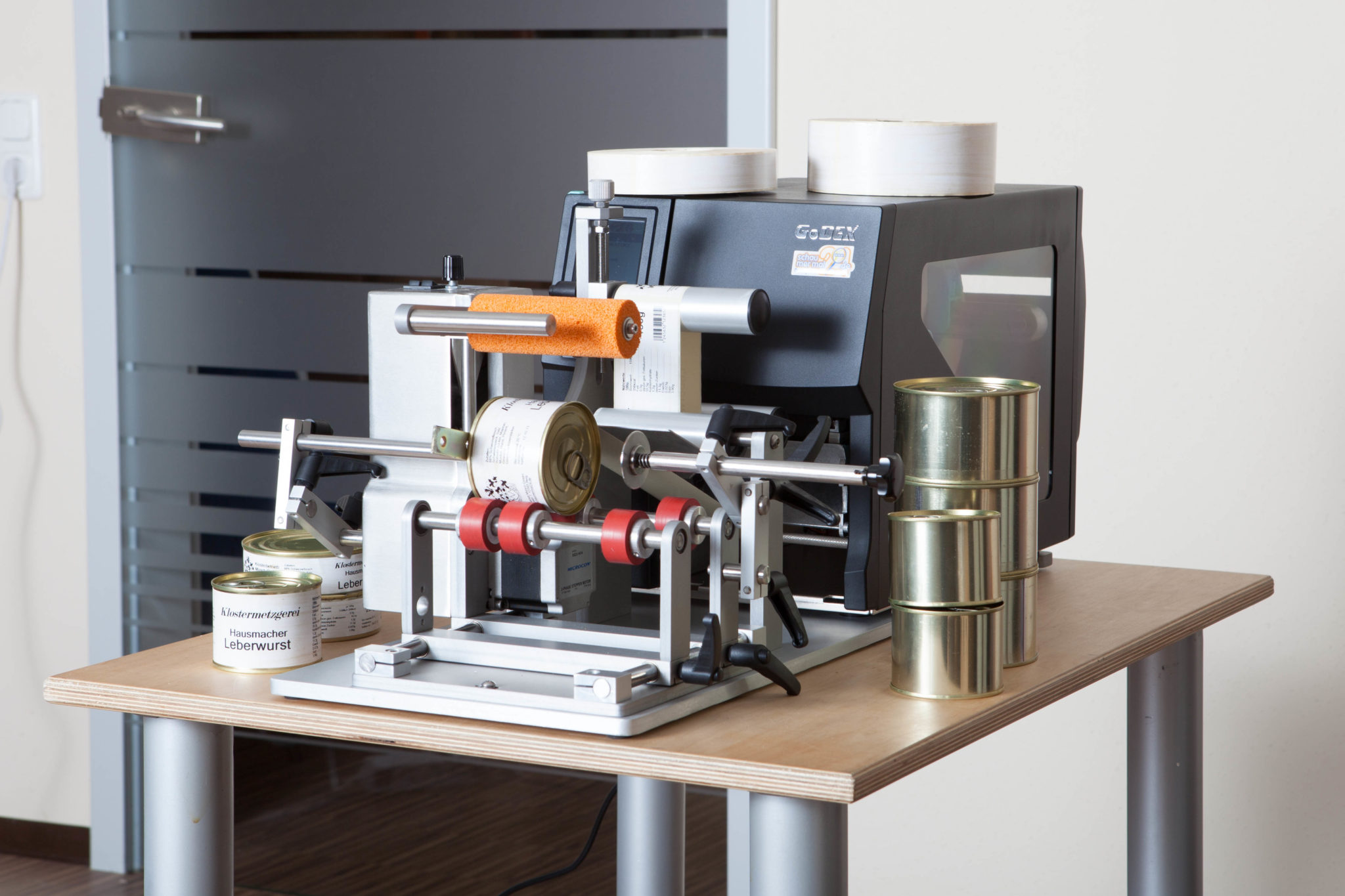 System zum Dosen etikettieren Drucker mit Applikator halbautomatisch