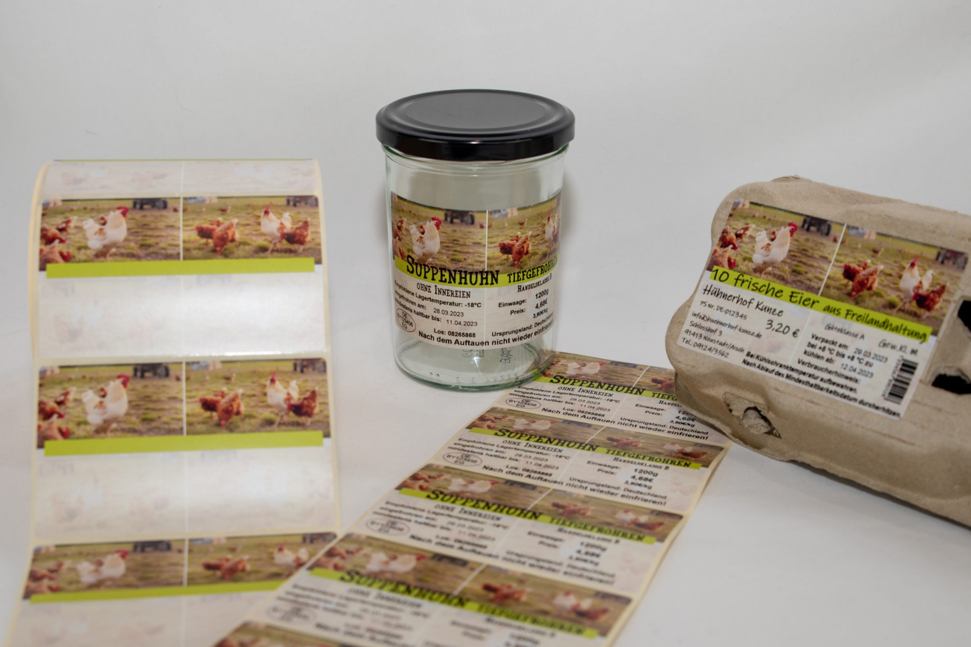 Aufkleber für Eier und Suppenhuhn