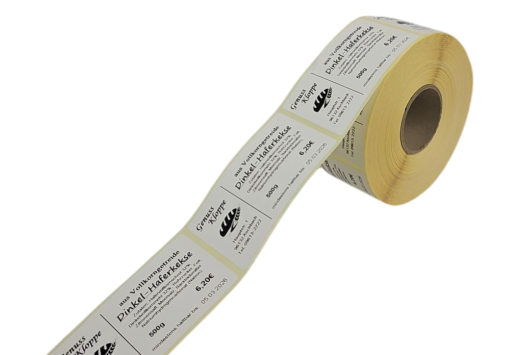 bedrucktes Beispiel - Thermoetiketten blanko weiß 46x81mm