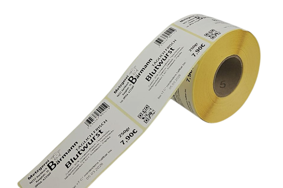 bedrucktes Etikettenbeispiel Thermoetiketten 58x93mm